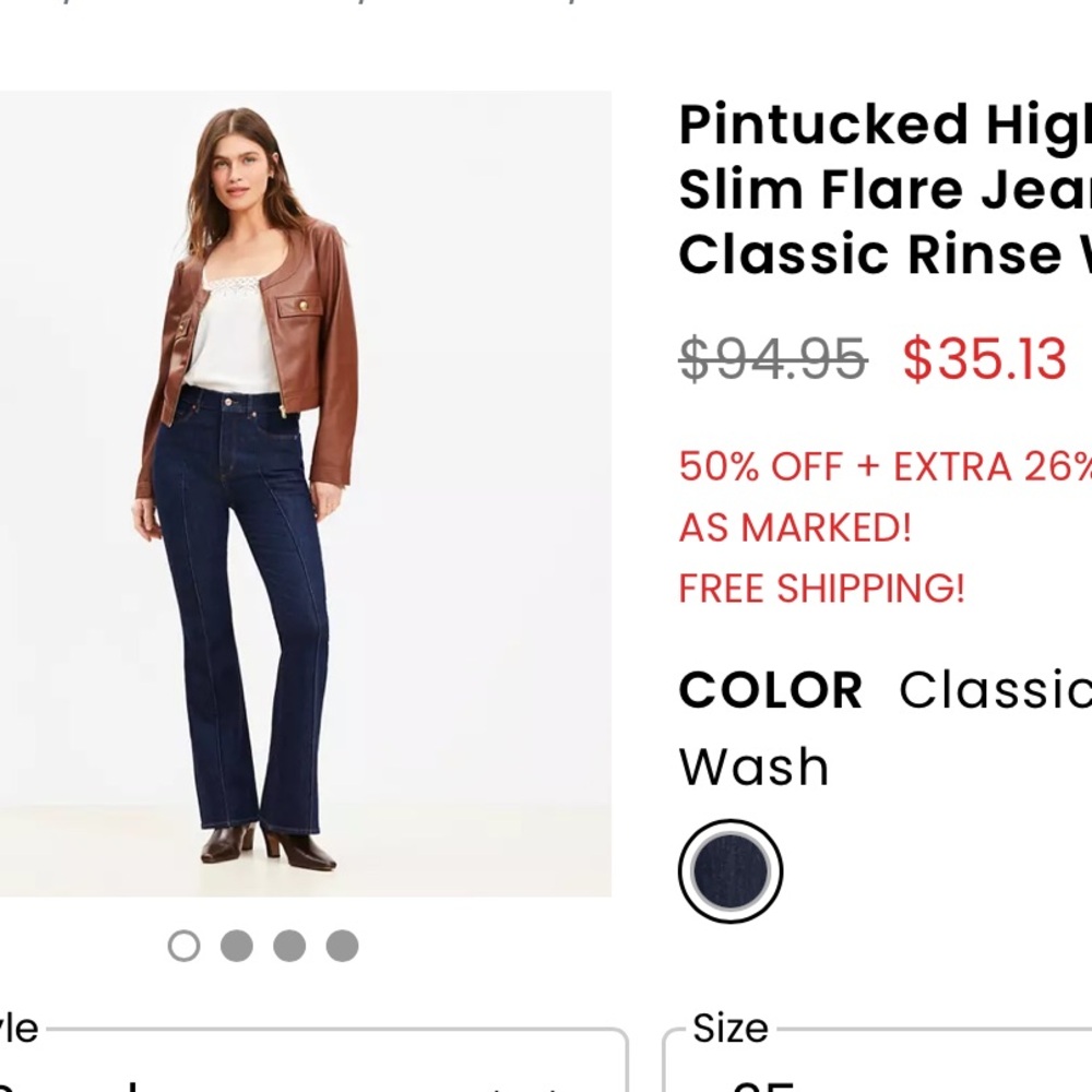 Loft Pintucked High Rise Slim Flare Jeans in Classic Rinse size 10/30
